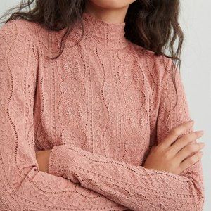 Anthropologie Linden Lace Mockneck Blouse M